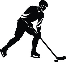 A Man Playing Hockey Silhouette Vector Style Illustration