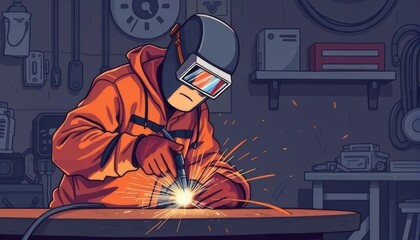 Industrial Worker Welding Metal in Workshop