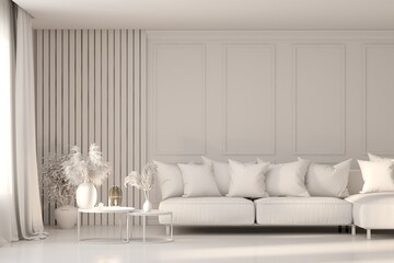 Grey living room concept with sofa. 3D illustration