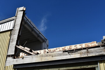 Building tear-down, old brewery downtown Astoria Oregon.