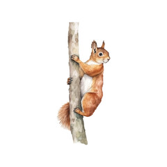 watercolor the squirrel was climbing the tree and was watching vector illustration, White background © Bakhtiar Studio