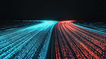 A digital highway with one lane glowing brightly, while others remain dark, faster and more effective paths that lead to a competitive edge