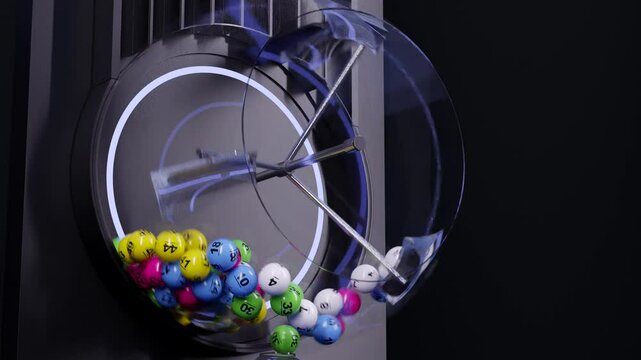 Closeup of Lottery Drawing Machine. Lottery ball machine with Colorful Lotto balls.	