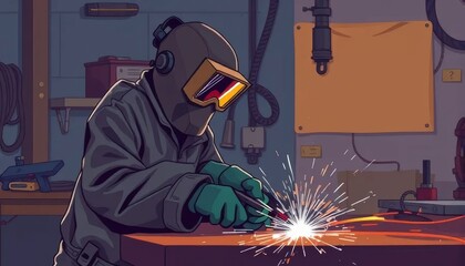 Industrial Worker Welding Metal in Workshop