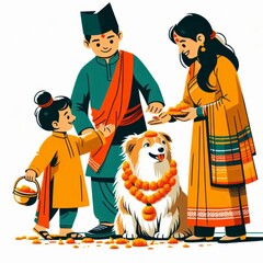 Celebrating Kukur Tihar (dog festival) offering garlands, tika and food
