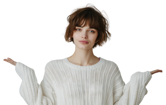 PNG Caucasian woman wearing white sweater clothing knitwear apparel.