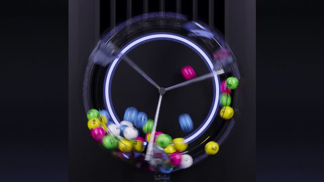 Closeup of Lottery Drawing Machine. Lottery ball machine with Colorful Lotto balls.	