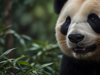 Close up Portrait of a Panda Bear with Green Background