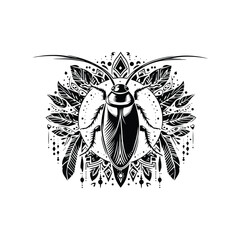 Fototapeta premium cockroach in bohemian black and white silhouette illustration