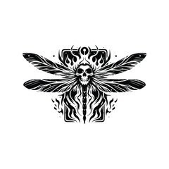 Obraz premium Dragonfly in Tarot card black and white silhouette illustration