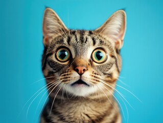 Fototapeta premium Cat's Face on Blue Background