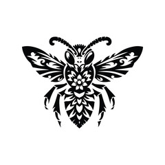 Fototapeta premium hornet in folk art black and white silhouette illustration