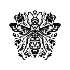 Obraz premium hornet in folk art black and white silhouette illustration