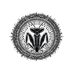 Fototapeta premium Mantis in bohemian black and white silhouette illustration
