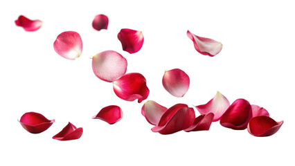 Rose flower petals flying, isolated on white, transparent png.