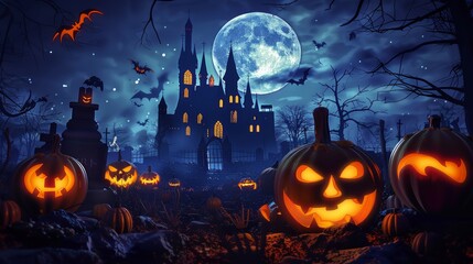 Haunted Halloween Castle Under a Spooky Moon