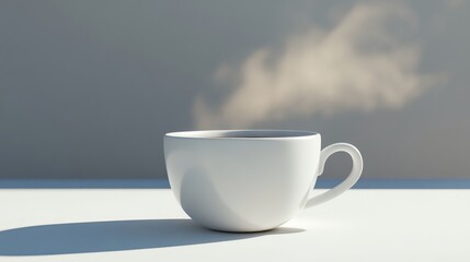 Fototapeta premium A white mug of coffee steaming on a table.