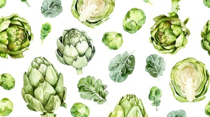 Fototapeta premium Collection of watercolor root vegetables and greens on white background