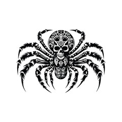 Spider in bohemian black and white silhouette illustration