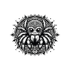 Naklejka premium Spider in bohemian black and white silhouette illustration