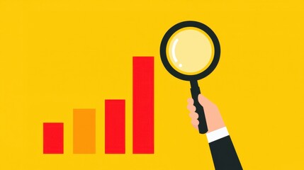 A hand holding a magnifying glass, zooming in on a specific point on a bar graph, focus on meeting or exceeding benchmarks