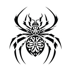 Fototapeta premium Spider in folk art black and white silhouette illustration