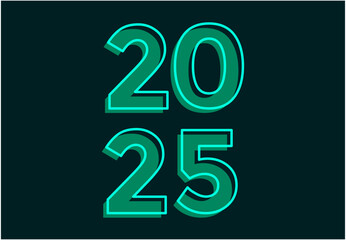Happy New Year 2025 Cyan Realistic Decoration Design Abstract Illustration Vector