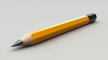 Yellow pencil with a sharpened point and eraser on a grey background.