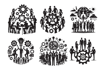 Teamwork silhouette vector illustrations