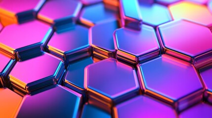 Colorful hexagonal grids. Geometric shapes in glass morphist style. Abstract vector design elements. 3D generative ai