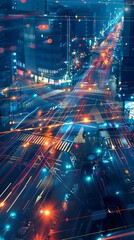 Obraz premium Smart City Infrastructure with Interconnected Traffic Lights and Public Transportation for Optimized Urban Living