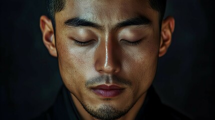 Obraz premium Close Up Portrait of a Man with Eyes Closed