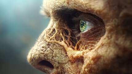 Obraz premium A detailed shot of an animal's eye featuring a plant emerging from its corner