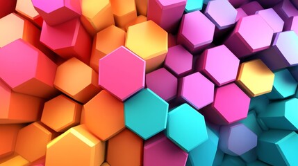 Colorful hexagons and octagons. Geometric shapes in glass morphist style. Abstract vector design elements. 3D generative ai