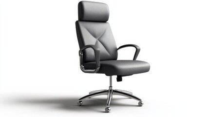 Obraz premium Black Leather Office Chair with Headrest, 3D Render, Office Furniture, Office Chair, Interior Design