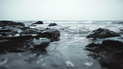 Obraz premium rocks in the foreground, gray sky in the background