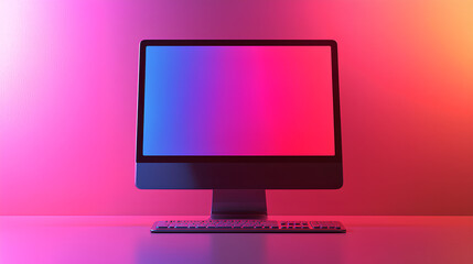 Modern Computer Desktop with Gradient Screen and Keyboard