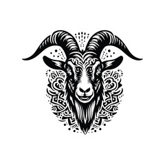 Fototapeta premium Goat in bohemian black and white silhouette illustration