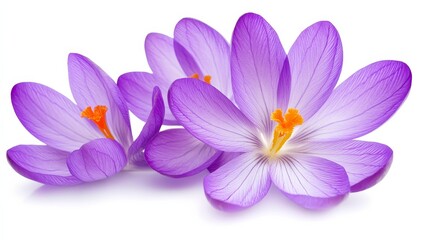 Delicate Purple Crocus Blossoms Isolated on White Background, flower , spring , nature