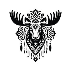 Obraz premium Moose in bohemian black and white silhouette illustration