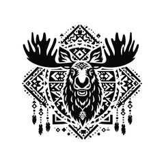 Fototapeta premium Moose in bohemian black and white silhouette illustration