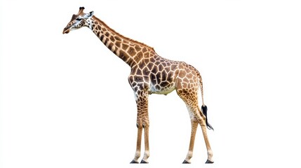 Fototapeta premium Giraffe Standing Tall Against White Background, wildlife , animal , africa