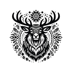 Obraz premium Reindeer in bohemian black and white silhouette illustration
