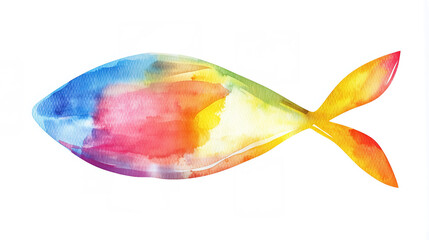 one single colorful rainbow watercolor aquarelle Christian silver fish symbol isolated on white background