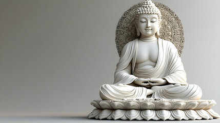 Fototapeta premium A serene white Buddha statue in a meditative pose, symbolizing peace and spirituality.