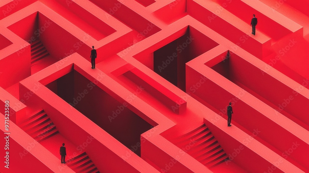 Wall mural a maze-like structure with different paths converging at a single exit point, representing how indiv