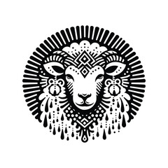 Fototapeta premium sheep in bohemian black and white silhouette illustration