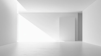 Fototapeta premium Minimalist White Room with Sunlight, 3D Rendering, Empty Space, White Walls, Clean Lines, Minimalism, Architecture