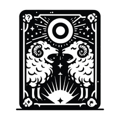 sheep in Tarot card black and white silhouette illustration