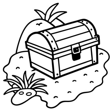 recommend clip art: treasure chest beach outline coloring book page line art drawing